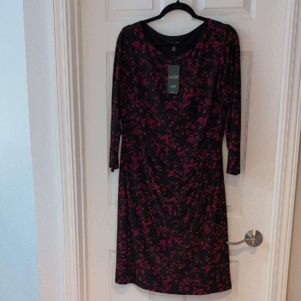 Lauren Ralph Lauren Black Red Ruched Wrap Dress